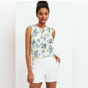 Loft Bouquet Smocked Split Mixed Media Shell Top